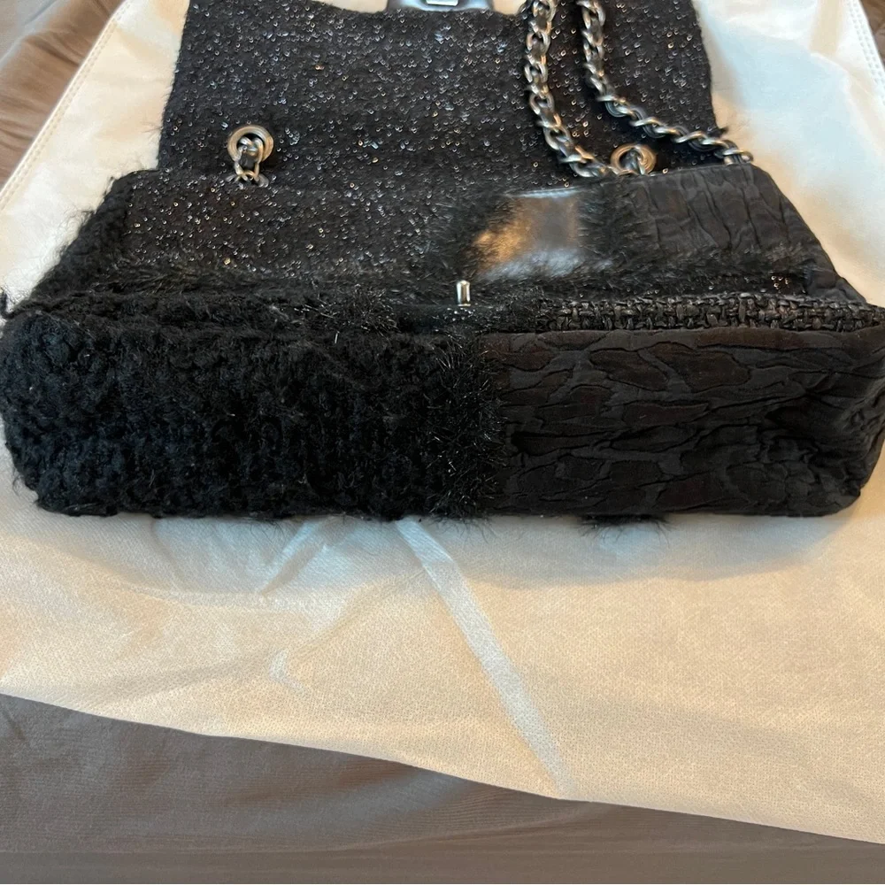 Chanel Vintage Black Patchwork Tweed Leather Classic Flap Shoulder Bag - Picture 10 of 10